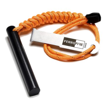 FERROFIRE FS124 perfect size camping fire starter with serrated scraper and thicker ferro rod