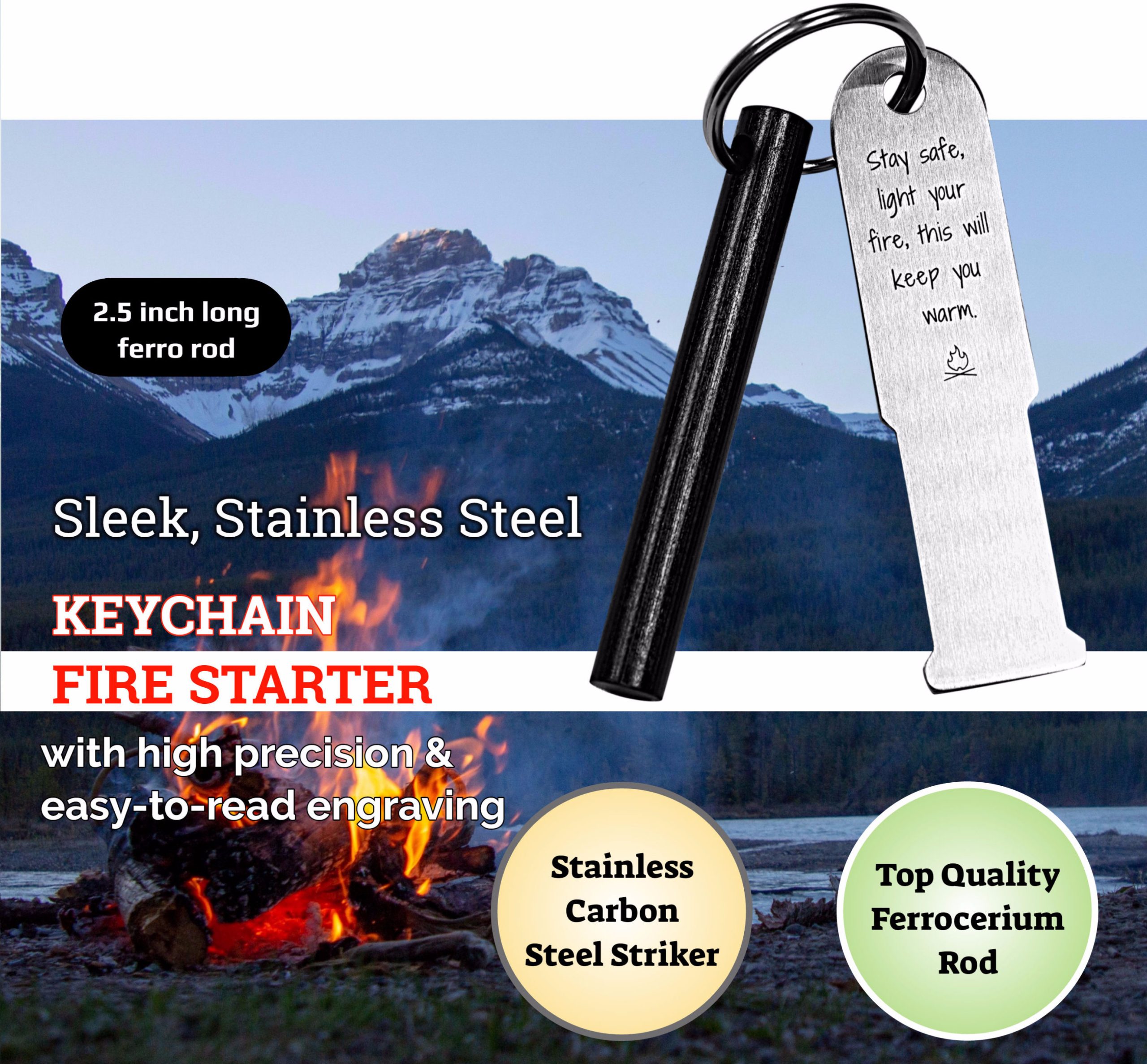 start a camping fire with ferrofire ferro rod keychain