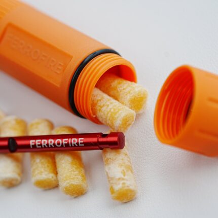 FERROFIRE CacheONE 5-in-1 Fire Starter with Super-Duty 9/16" Thick Ferro Rod, Integrated Striker & Compass, 120dB Whistle, 9 Fire Plugs for Emergency Survival Bushcraft EDC - Image 5
