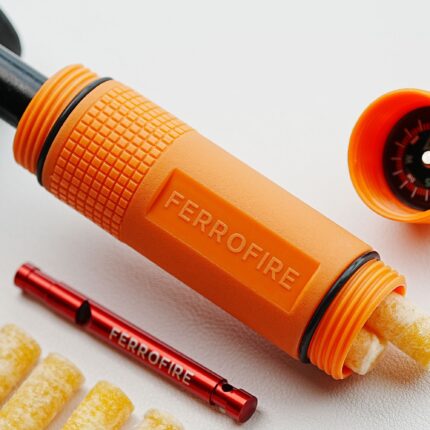 FERROFIRE CacheONE 5-in-1 Fire Starter with Super-Duty 9/16" Thick Ferro Rod, Integrated Striker & Compass, 120dB Whistle, 9 Fire Plugs for Emergency Survival Bushcraft EDC - Image 2