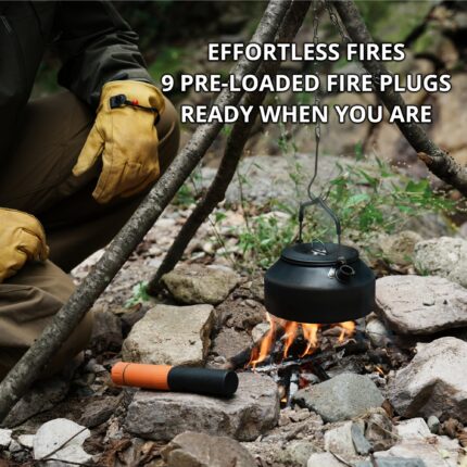 FERROFIRE CacheONE 5-in-1 Fire Starter with Super-Duty 9/16" Thick Ferro Rod, Integrated Striker & Compass, 120dB Whistle, 9 Fire Plugs for Emergency Survival Bushcraft EDC - Image 3